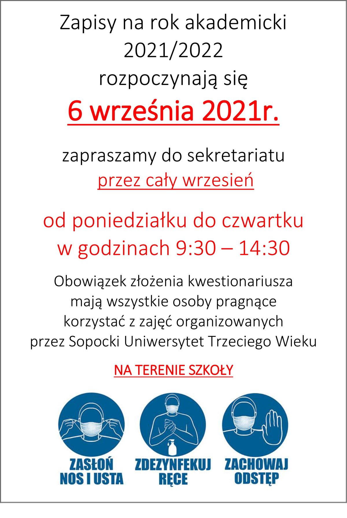 Zapisy na nowy rok akademicki 2021/2022